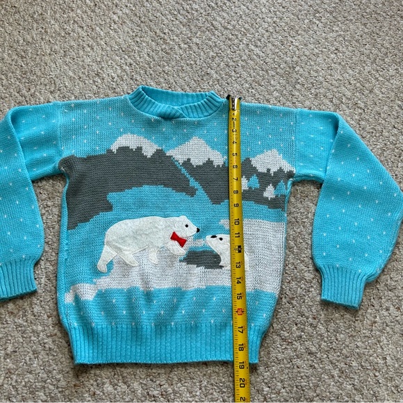 HG Kids Christmas Sweater Blue Pullover Girls M Polar Bear Winter Sparkles - Picture 8 of 9